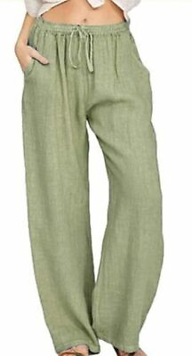 #ad Women#x27;s Summer Drawstring Waist Wide Leg Loose Cotton Linen Palazzo Pants $19.99