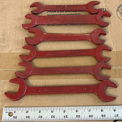 #ad Vintage 6 pc SAE Combination Wrench Set Chrome Vanadium Steel Painted Red $10.00