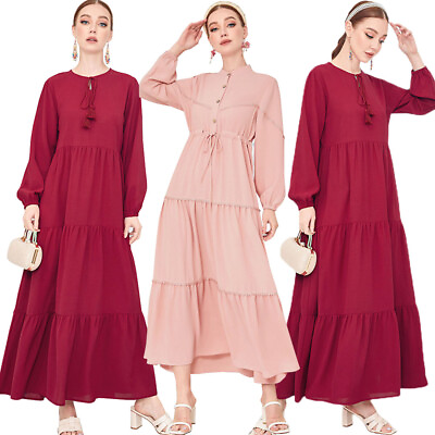 #ad Islamic Abaya Muslim Women Long Sleeve Maxi Dress Kaftan Robe Dubai Party Gown $35.13