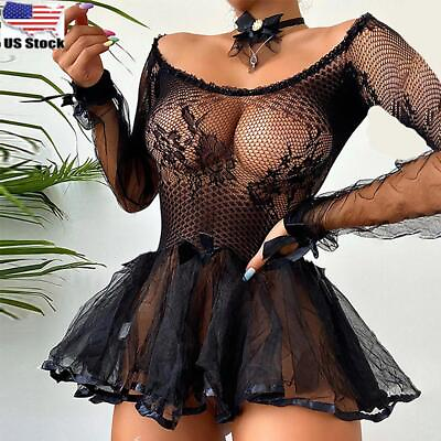#ad Sexy Women See Through Lingerie Sleepwear Floral Lace Dress Nightwear For Ladies $16.09