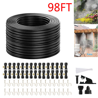 #ad 98Ft Misting Cooling System Patio Garden Mister Nozzle Irrigation Water Outdoor $24.66