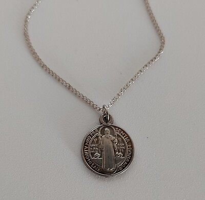 #ad Sterling Silver Saint Benedict Medal Religious PAX Exorcism Vintage Medal $24.00