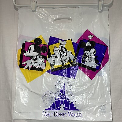 #ad Vintage Plastic Walt Disney World Plastic Souvenir Bag 1990#x27;s Mickey Minnie $7.99