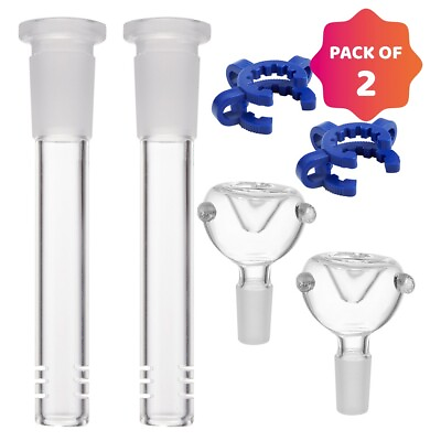 #ad 2Pc 4.3quot; Downstem with 14mm Male Replacement Bowl for Glass Bong Smoking Pipe $12.99