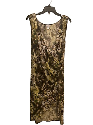 #ad Worthington Sleeveless Dress Green amp; Black Floral Size M V Neck $12.95