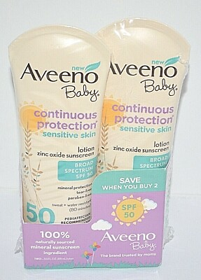#ad 2 AVEENO BABY CONTINUOUS ZINC OXIDE SUNSCREEN SENSITIVE SKIN LOTION SPF 50 KIDS $16.99