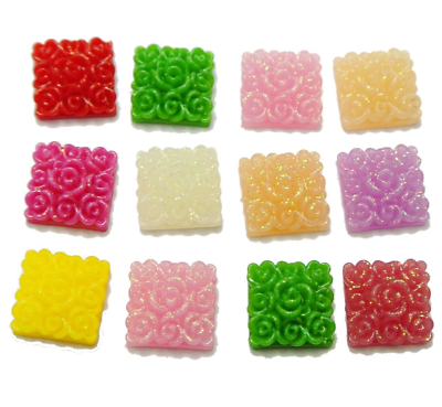 #ad 100 Mixed Color Flatback Resin Floral Square Cabochons 10X10mm $3.23