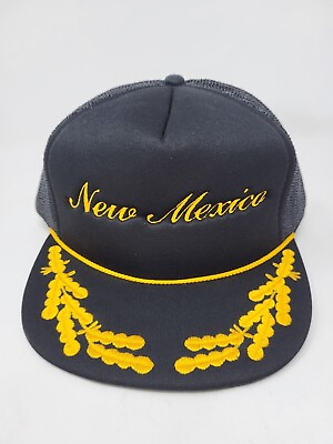 #ad Vintage New Mexico with Laurel Leaves Black w Mesh Snapback Hat Cap $18.95