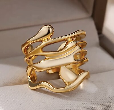 #ad Alexis Bittar STYLE Ring Open 6 7 Size Fashion Irregular Geometric Gold Wave $24.87