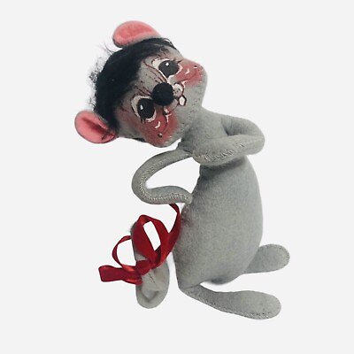 #ad Vintage Annalee Mobilitee 6” Mouse Doll 1980 Black Hair Gray Felt $21.22