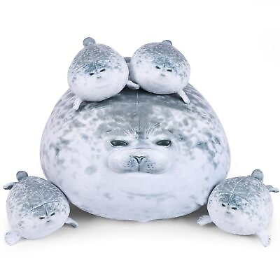 #ad Chubby Blob Seal Pillow Cute Seal Plush Toy Cotton Stuffed Animals with 4 Bab... $48.34