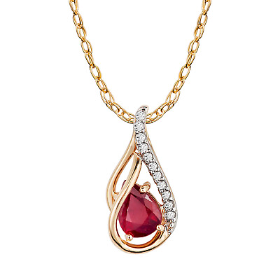 #ad 10k Yellow Gold Genuine Pear shape Ruby amp; Diamond Halo Drop Pendant Necklace $199.99