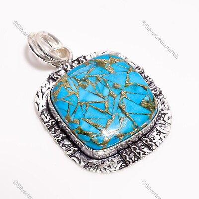 #ad Spiny Copper Turquoise Gemstone Pendant Silver Plated Jewelry For Girls 1.9quot; $13.95