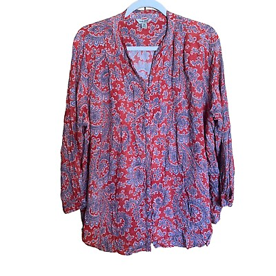 #ad Lucky Brand Womens Plus Size 2X Multicolor Paisley Print Boho Rayon Blouse Top $39.98