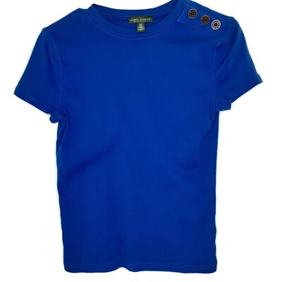 #ad LRL Lauren Jeans Co Womens T Shirt Size Small Crew Neck Button Shoulder Blue $12.97