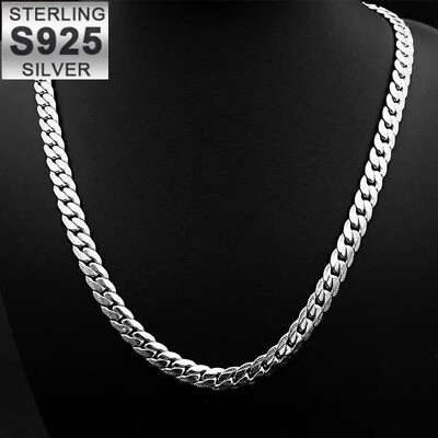 #ad 925 Sterling Silver 5MM Sideways Chain Necklace For Men Women Jewelry Gift $7.69
