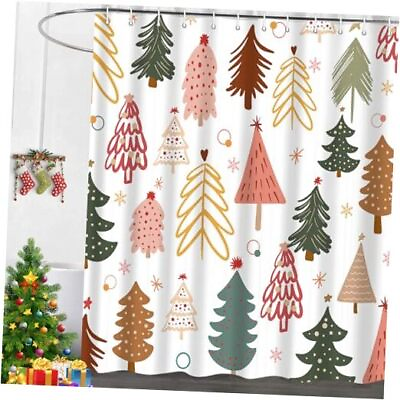 #ad Merry Christmas Shower Curtain Tree Set Xmas New Year Holiday Winter Trees3 $17.51