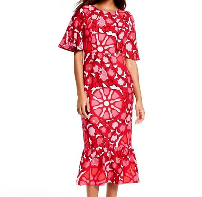#ad RHODE Women#x27;s Zinnia Floral Print FLutter Sleeve Midi Dress Red Size 10 $20.66