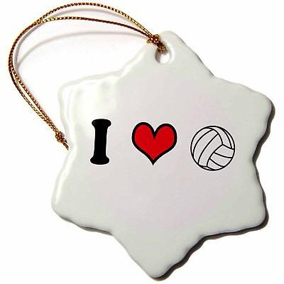 #ad 3dRose I love volleyball 3 inch Snowflake Porcelain Ornament $14.99