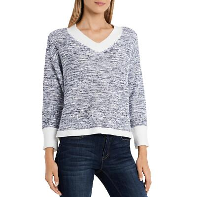 #ad Vince Camuto Womens Terry Navy Metallic Tweed Sweatshirt Top L BHFO 6696 $11.99
