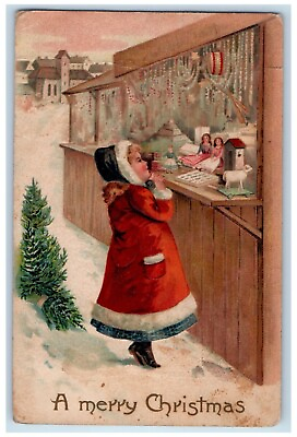 #ad #ad c1910#x27;s Christmas Girl At The Toy Store Winter Embossed Posted Antique Postcard $12.48