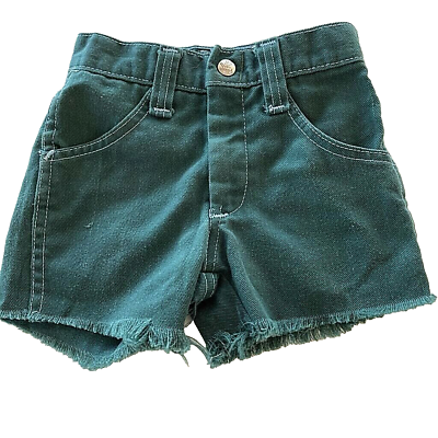 #ad Billy The Kid Jean Shorts Boys Waist 19 Green Frayed Hem Pockets Denim Vintage. $16.88