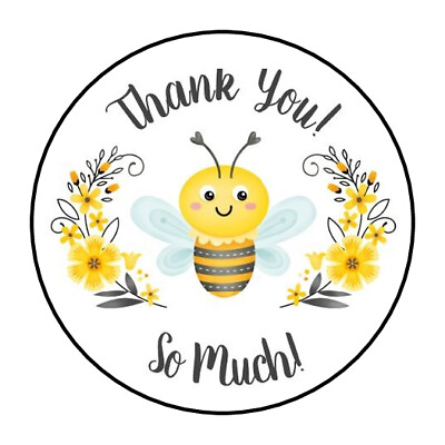 #ad 30 1.5quot; BEE THANK YOU FLOWERS FAVOR LABELS ROUND STICKERS ENVELOPE SEALS $1.94