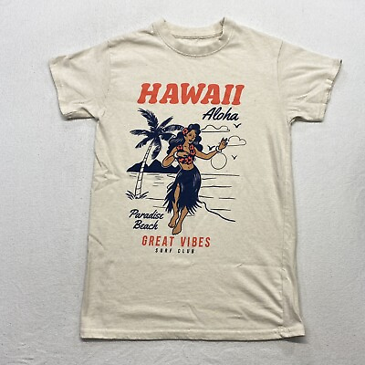 #ad Hula Girl Hawaii T Shirt Small Aloha Palm Tree Great Vibes Surf Paradise Beach $10.39