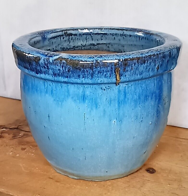 #ad Heavy Blue Drip Glaze Stoneware Studio Art Pottery VTG 8quot; Vase Planter Mint $70.00