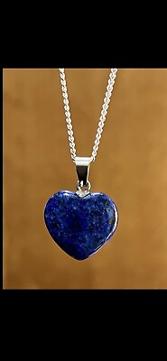 #ad Gorgeous Lapis Lazuli Heart Pendant On 925 Silver Chain Necklace $12.00