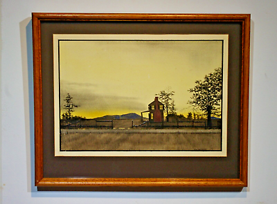 #ad original watercolor signed framed old country house sunrise William Anderson $194.75