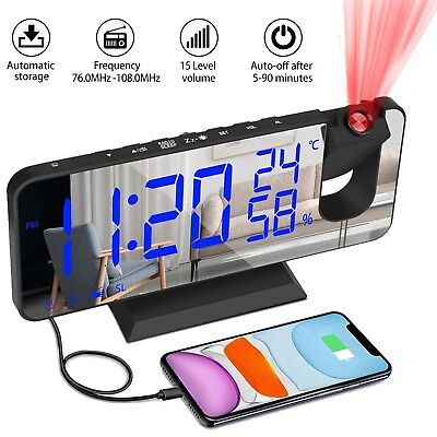 #ad #ad 7.5quot; LED Digital Projector Projection Snooze Dual Alarm Clock FM Radio Timer USB $19.99