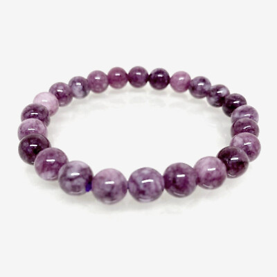 #ad Natural Lepidolite Gemstone Bracelet Polished Stone Bead Bracelet Stretch Purple $13.48