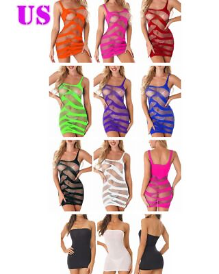 #ad US Transparen Net Mini Dress Fishnet Hollow Out Lingerie Stripper Nightwear $7.61