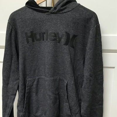#ad Hurley Adult Pullover Hooded Dark Gray Sweatshirt Long Sleeve Medium Size Cotton $15.00
