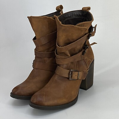 #ad #ad Steve Madden Yale Cognac Brown Leather Buckle Strap Boots Women Size 8.5M F8 $45.00