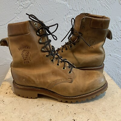 #ad Chippewa vintage Boots Mens Size 9 EE Brown tan Distressed Work Made in USA $54.99