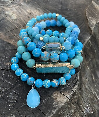 #ad Free Shipping Women blue Crystal leopard skin stone Bracelets 5 pcs lot set $25.50