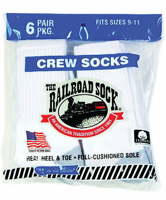 #ad Railroad Socks Kids Crew Sock White 6 pair Sock Size 9 11 8090 $12.99