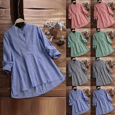 #ad Womens Casual Long Sleeve Tunic Tops Ladies V Neck Long Shirt Blouse Plus Size $17.38