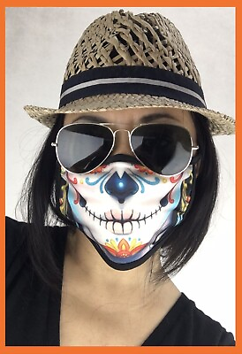 #ad Sugar Skull Catrina Unisex Double Layer Face Mask Reusable Washable Cover Cloth $9.99