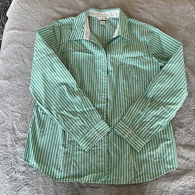 #ad Mint Green Stripe Front Button Long Sleeve Top Size Large Christopher And Banks $8.00