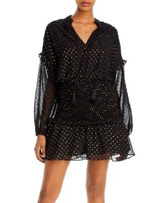 #ad Aqua Black Cocktail Dress Gold Dots Ruched Black Chiffon SZ S NWT $39.20