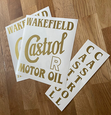 #ad Wakefield Castrol R Motor Oil Art Deco 2 Gallon Petrol Oil Can Sticker Decal Set GBP 9.99