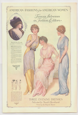 #ad 1913 Ladies Fashion Dresses ART PRINT ad clothing style Sarah Bernhardt patterns $12.99