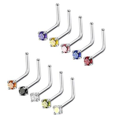 #ad 10pcs Crystal Women Men Curved Steel Nose Pin 18G Assorted $8.28