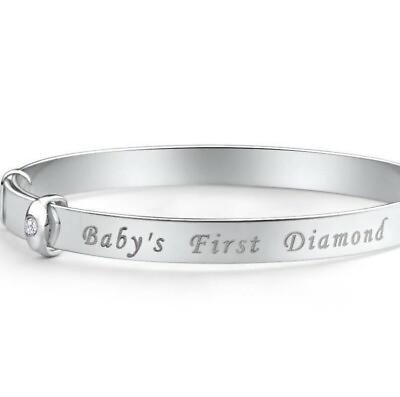 #ad Silver Baby#x27;s First Diamond Bracelet Bangle Girl Shower Baptism Christening Gift $29.89