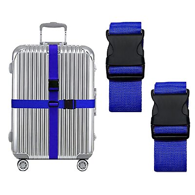 #ad 2 pcs Luggage Straps Adjustable Suitcase Belts with Name Tag $4.99