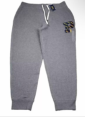 #ad POLO Ralph Lauren Jogger Pants S Mens Gray Blue Letterman Striped Logo Tapered $115.00