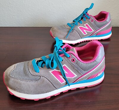 #ad #ad New Balance Kids Gray Suede Lace Up Sneakers Size 1.5 Youth Gray Pink Blue $14.99